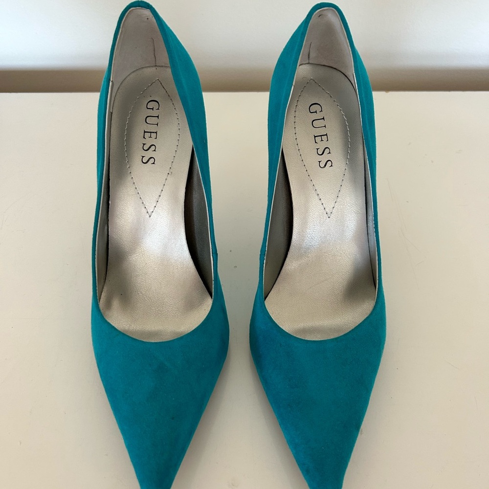 GUESS Teal Suede Pointed-Toe Pumps